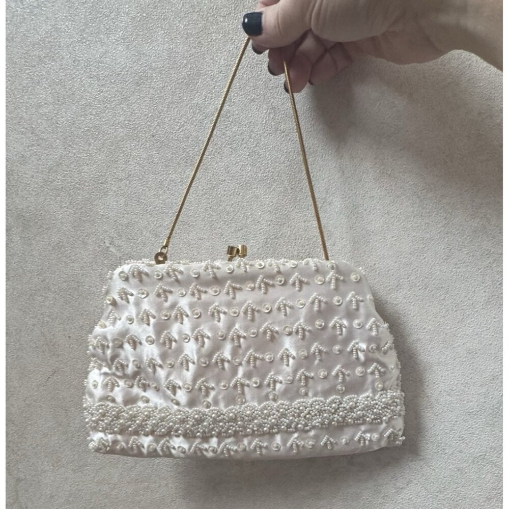 Vintage Beaded Evening Bag Purse w/ Kiss Lock & Chain Hand Made in Hong Kong - Picture 1 of 10
